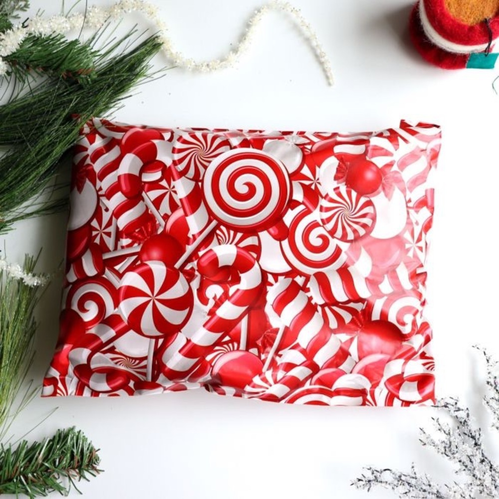 Candy Cane Poly Mailers 10x13 Pack of 25 - Picture 2 of 6